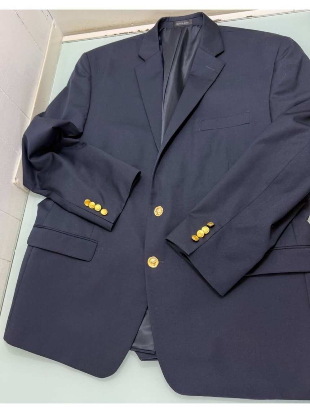 Chaps Ralph Lauren Blazer Sport Coat Jacket 48R Navy Blue Custom Gold Buttons